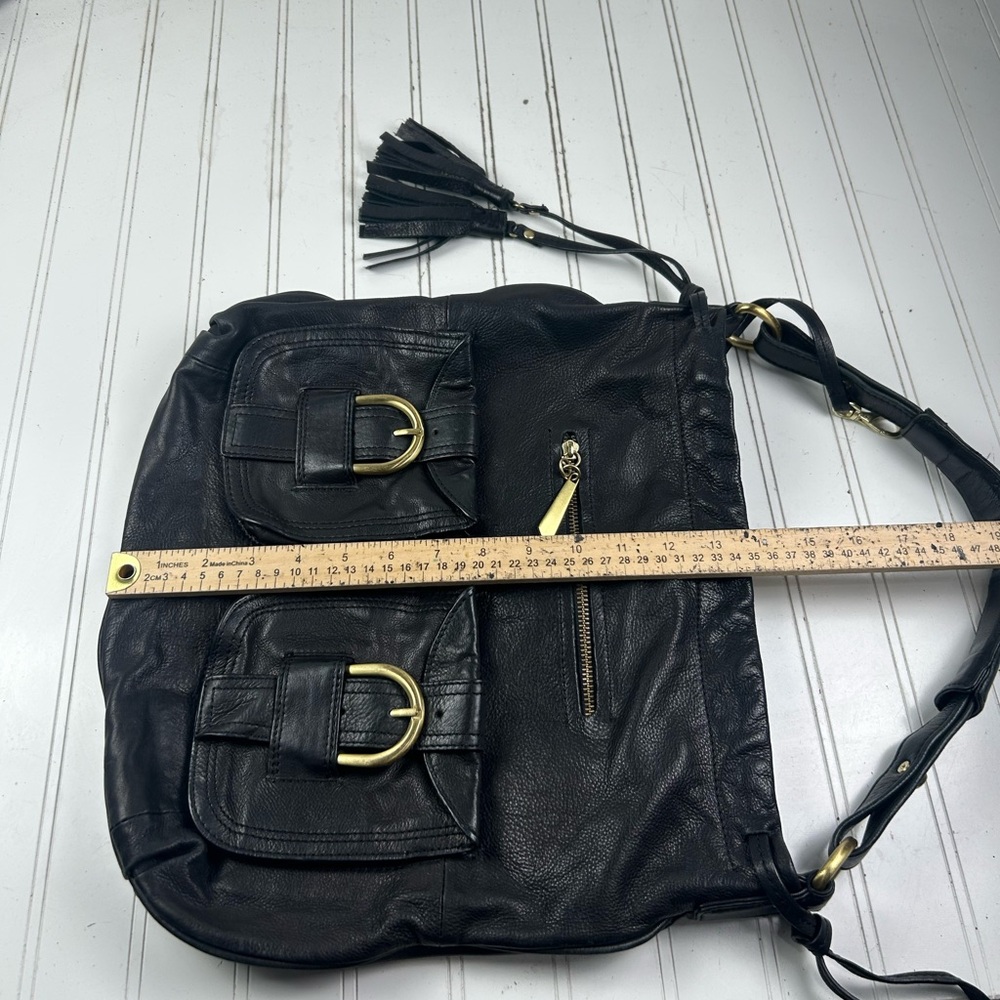 Allison Scott Y2K Black Leather Hobo Shoulder Bag Multi Pocket Gold Hardware - Picture 12 of 12